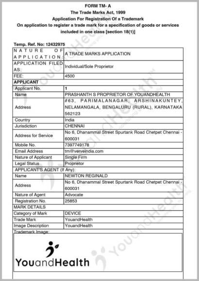 YouandHealth trademark registration certificate